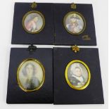 A group of four portrait miniatures, each in an ebonised wooden frame, (4)