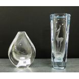 A Flygors etched glass vase, together with another of plain teardrop form, tallest 19cm, (2)