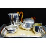 A five piece Picquot ware tea and coffee set, comprising teapot, coffee pot, sugar bowl, cream jug