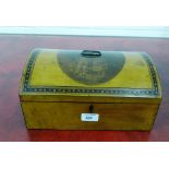 A satinwood domed top box with circular leather patch to top, modelled in the American manner,