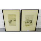 Muirhead Bone framed print, 33 x 46, together with a framed James McBey print, (2)