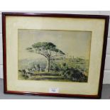 An Italian landscape with Hilltop Monastery, watercolour, apparently unsigned, in a glazed frame, 40