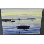 Richard Alned 'Dusk, Granton Harbour' Watercolour, signed bottom right, in a glazed frame, 48 x