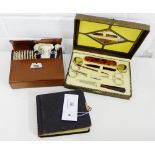 A mixed lot to include a gents grooming set in a brown leather case, together with an Epns and