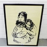 A limited edition framed Inuit print, signed indistinctly and signed 42/150, in a glazed ebonised