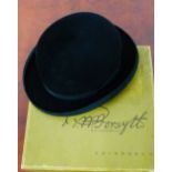A gents G & W King Limited felt bowler hat, together with a white scarf, hat brush and buttons etc.,