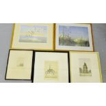 A group of etchings and prints to include a Robert Houston RSW framed print and others, (5)