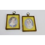 Two oval portrait miniatures, each contained within gilt metal frames, both signed indistinctly, 7 x