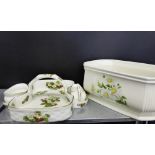 A Hammersley & Co Strawberry Ripe patterned fruit set comprising basket, cream jug and sugar bowl,