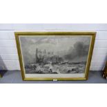 The Castle of Ischia, a gilt framed print, 65 x 47cm