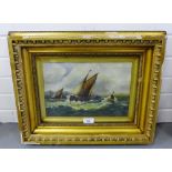 Unknown Artist Fishing Skiffs in a Swell Oil-on-board, in a glazed gilt wood frame, 50 x 40cm