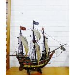 A model of a Galleon at full sail, 58cm high