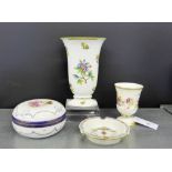 A mixed lot to include Herend porcelain flower and butterfly patterned flare rimmed vase together