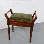 A mahogany framed piano stool with upholstered lift up top, 60 x 56cm