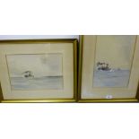 Maurice Davis a companion pair of Marine watercolours, signed bottom right and in glazed gilt wood