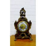 A Boulle work and Ormolu mantle clock, the gilt metal dial with Roman numeral white and blue enamel