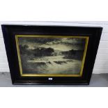 An oak framed print depicting A Highland River, 81 x 60cm