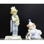 A Lladro porcelain figure of a clown together with a NAO figure of a young girl, tallest 19cm