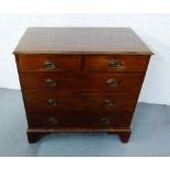 A mahogany chest of drawers, fitted two short and three long drawers, with bracket feet, 96 x 95cm