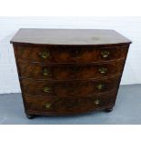 A 19th century mahogany bow fronted chest, fitted four long graduating drawers, on bun feet, 104 x