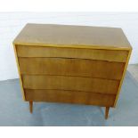 A Mid Century chest with four long drawers, on turned tapering supports, 88 x 92cm