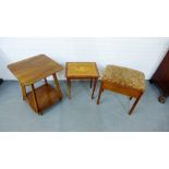 A mixed lot to include an inlaid side table, a two tier side table and a piano stool (3)