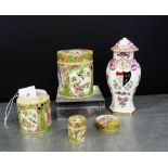 A Samson hexagonal vase and cover (a/f) together with a Chinese canton enamel Famille Rose jar and