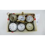 A collection of five pocket watches to include two gold plated and one London silver cased example
