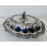 Old Sheffield plate entree dish and cover, 33cm long