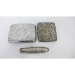 A Victorian Scottish silver cigar case by J. Hay, Edinburgh 1888 together with a George V foliate