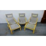 A set of three Ikea chairs along with two footstools, 98 x 68cm (5)