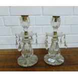 A pair of clear glass table lustres, 27cm high (2)