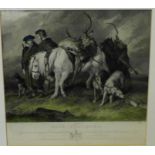 After Landseer 'Deer Stalkers' Giltwood and glazed framed coloured print, 50 x 47cm