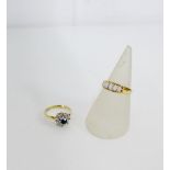 An 18ct gold five stone opal ring and a 9ct diamond and sapphire dress ring (2)