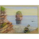 T. Marc 'Boat and Shoreline' Pastel, signed in a glazed frame, 19 x 14cm