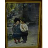 19th Century School 'Two Children' Oil-on-canvas, apparently unsigned, in a glazed giltwood frame,