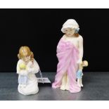 Two Royal Worcester Katie's Day porcelain figures to include 'Bedtime' and 'Bath time', tallest 17cm