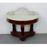 A mahogany washstand with demi lune marble ledgeback top, 100 x 110cm