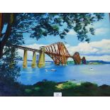 Indistinctly signed 'Forth Rail Bridge' Oil-on-panel, in a giltwood frame, 59 x 44cm