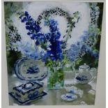 Gillian Goodheir DA (fl 1975) 'Blue and White' Gouache Signed and dated 2001, in a glazed silver