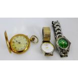 A mixed lot to include a Swiss gold plated pocket watch, and two watches (a lot)