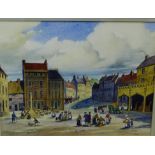Watercolour of a 19th century Townscape, indistinctly signed bottom right, in a glazed giltwood