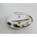 Continental silver box of oval outline, the hinged lid with a cross motif and lapiz cabouchon, 9.5 x