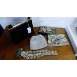 Four vintage handbags together with evening gloves and an Epns belt (a lot)