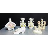 A mixed lot to include a Staffordshire Sheep and continental porcelain vases etc., (6)