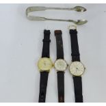 A collection of three gent's vintage wrist watches to include a 9ct gold cased Rotary, the champagne