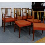 A set of six Gordon Russell mid century chairs, straight top rails and vertical splats and