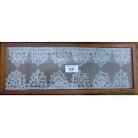 An antique Italian Reticella lace panel in a glazed frame, 40 x 15cm