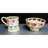 An Emma Bridgewater sponge ware mug and bowl with pigs and geese pattern (2)