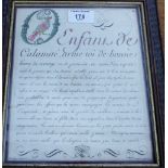 A 19th century French framed calligraphy panel, 24 x 28cm